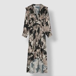 IRO Nuna Printed Maxi Dress In Black/Beige 38 NEW